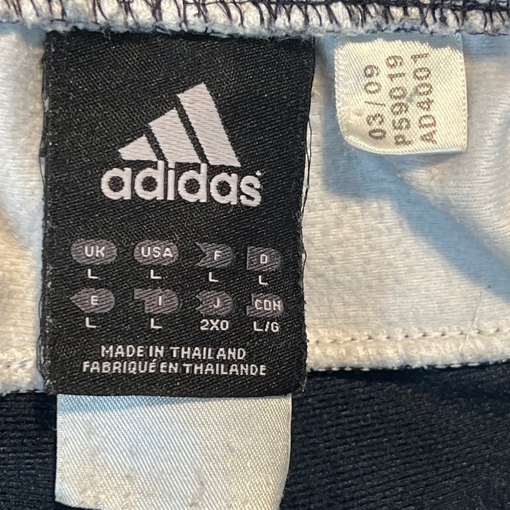 Y2K Adidas Mens Track Pants Navy Blue White 3-Stripe Drawstring Large Wide Leg - Picture 2 of 9